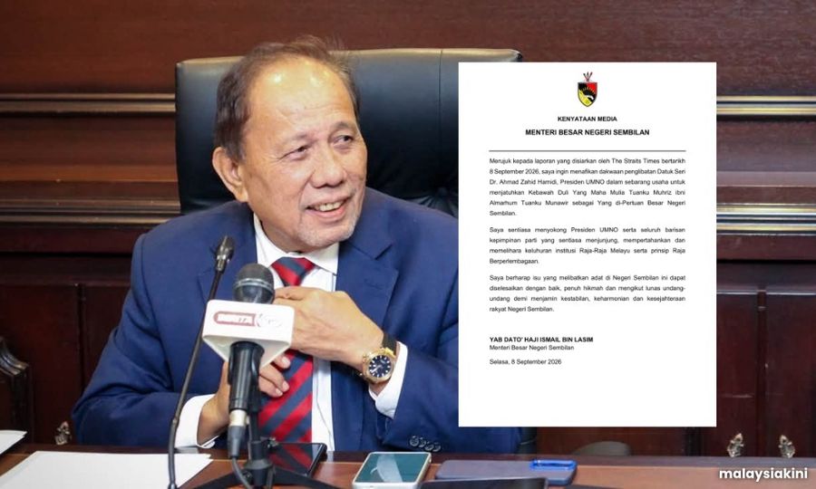 Pemimpin Negeri Sembilan dakwa MB sokongan pemecatan penguasa, Ismail nafikan keterlibatan Zahid