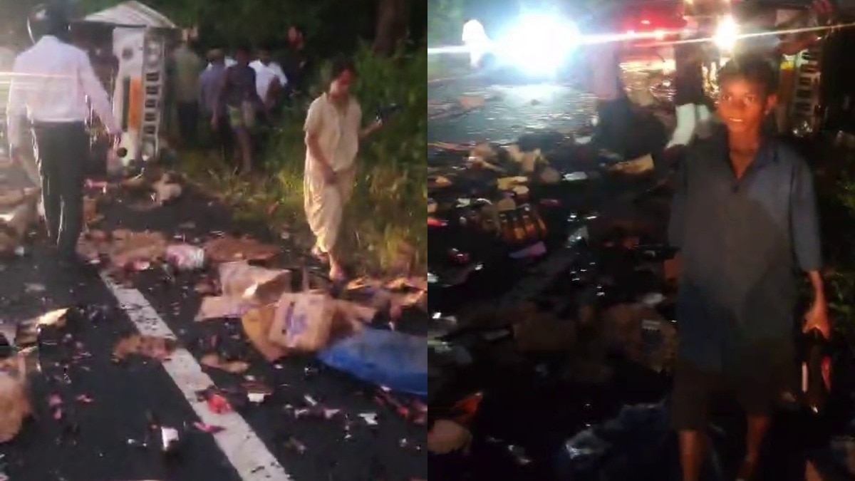 Liquor Truck Overturns in Jharkhand, Sparks Roadside Scramble