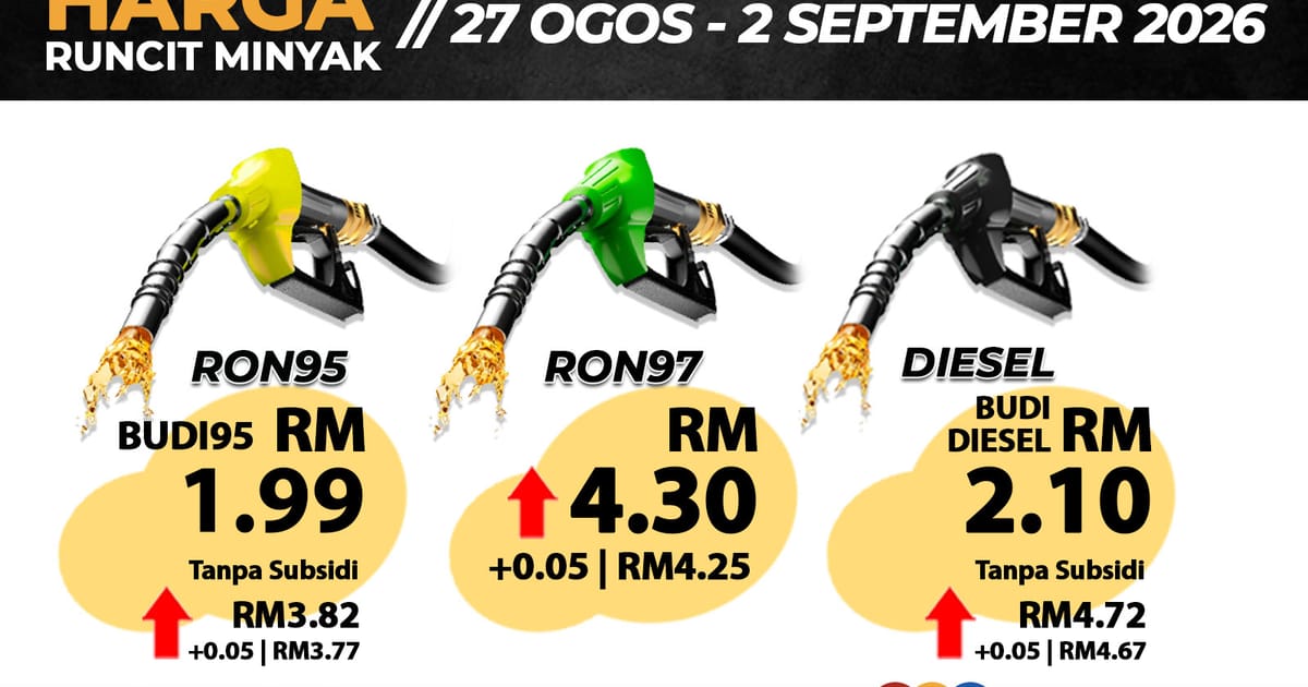 Harga Minyak Ron97, Ron95 dan Diesel Naik 5 Sen Bermula Minggu Ini