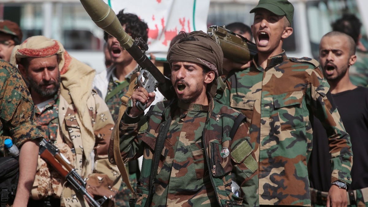 Yemeni Houthi fighters chew qat leaves ahead of Saudi operations