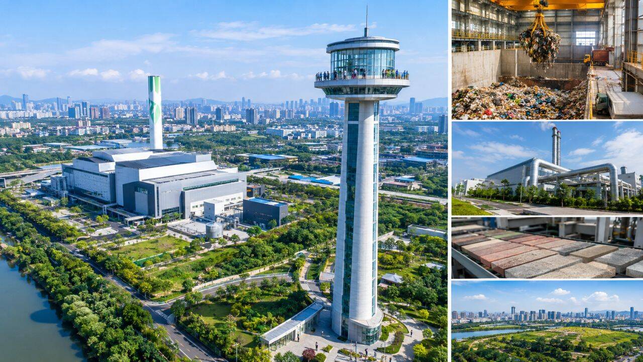 China erects 120-metre tower above massive waste processing facility