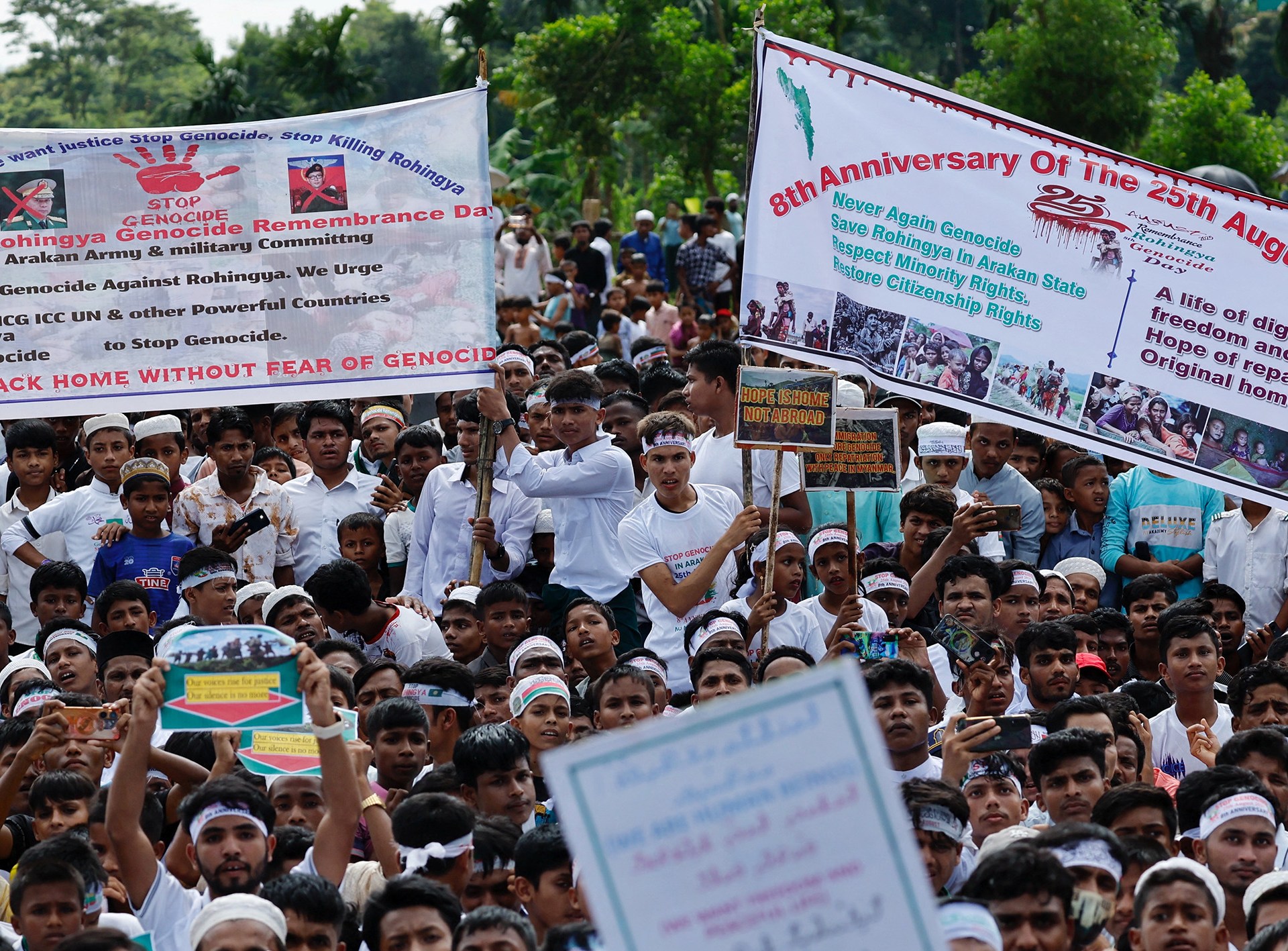 Rohingya refugees stage protests nine years after fleeing Myanmar