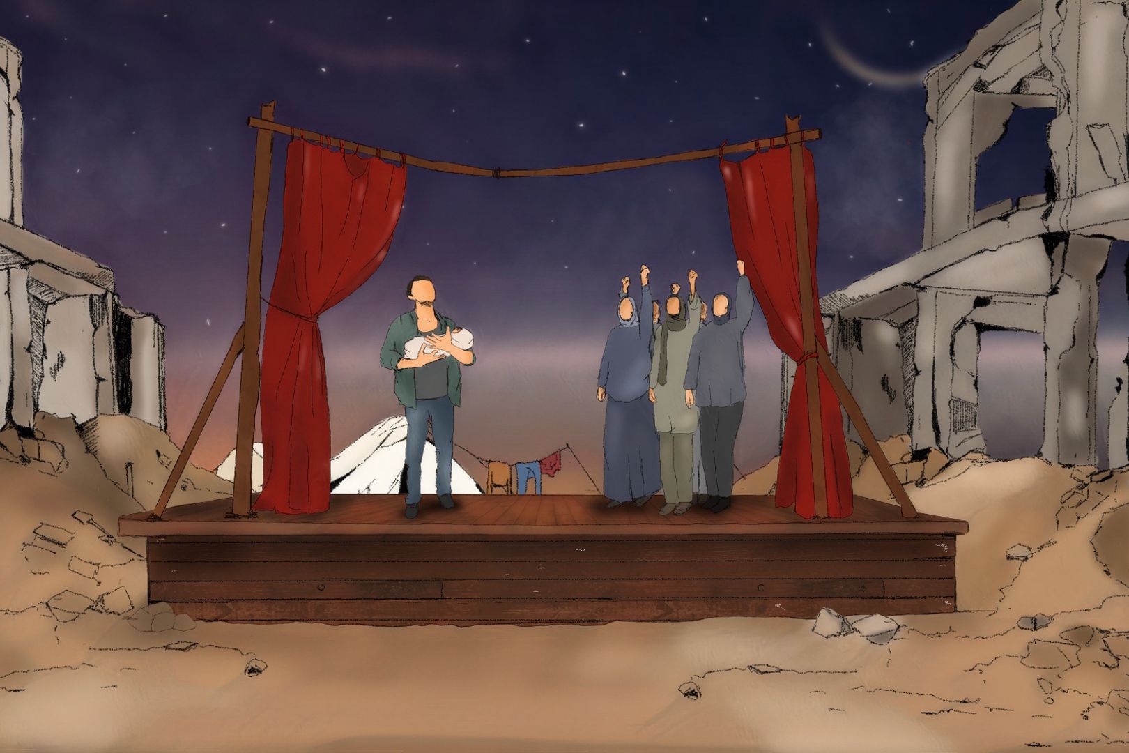 Palestinian actors stage war narratives while enduring ongoing conflict
