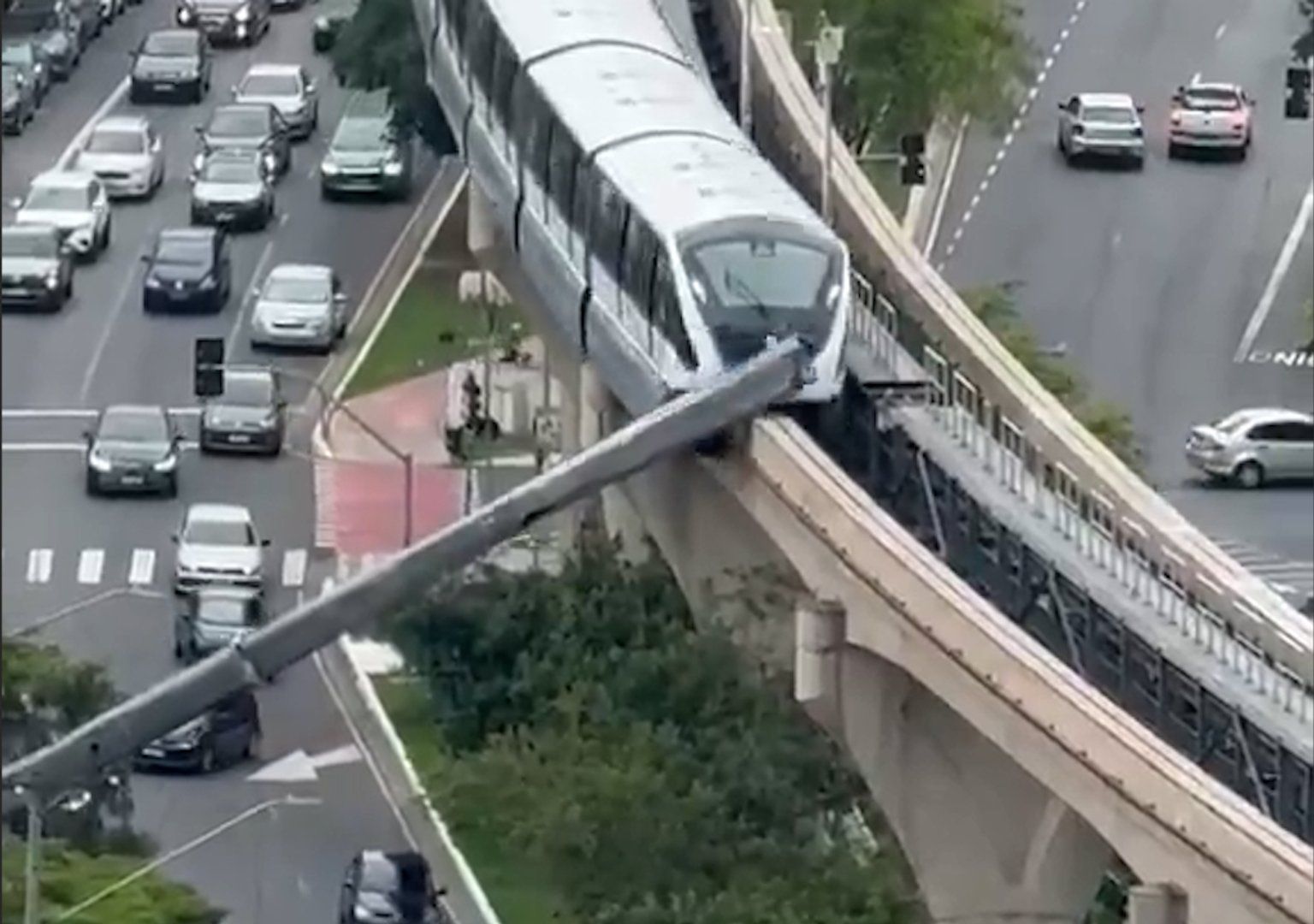Train collides with fallen crane on Brazilian railway line