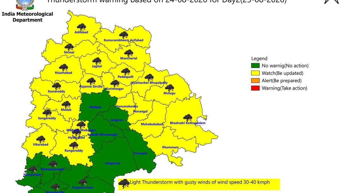 तेलंगाना के 24 जिलों में 25 अगस्त को तूफानी बारिश की चेतावनी