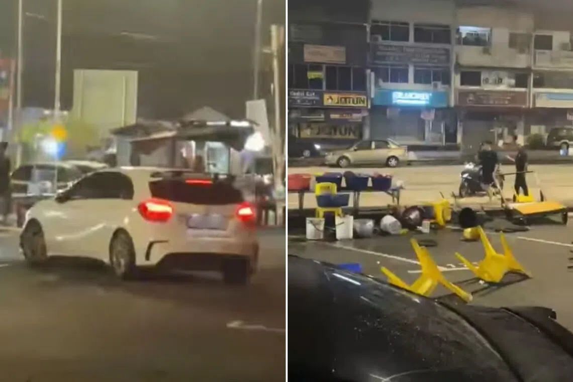 Singapore-registered vehicle crashes into Johor food stall