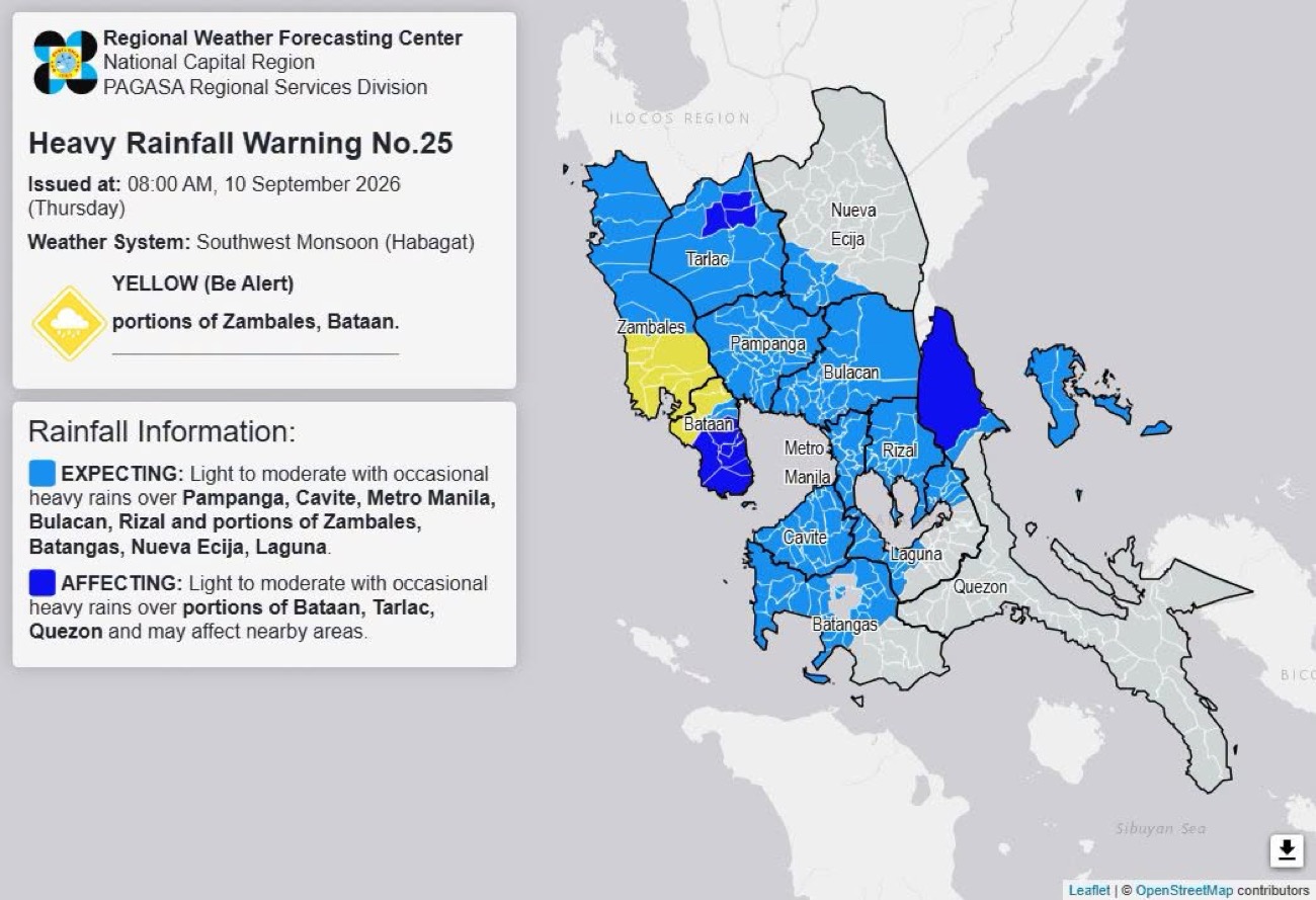 Philippines weather bureau warns of heavy rains in northern Luzon regions
