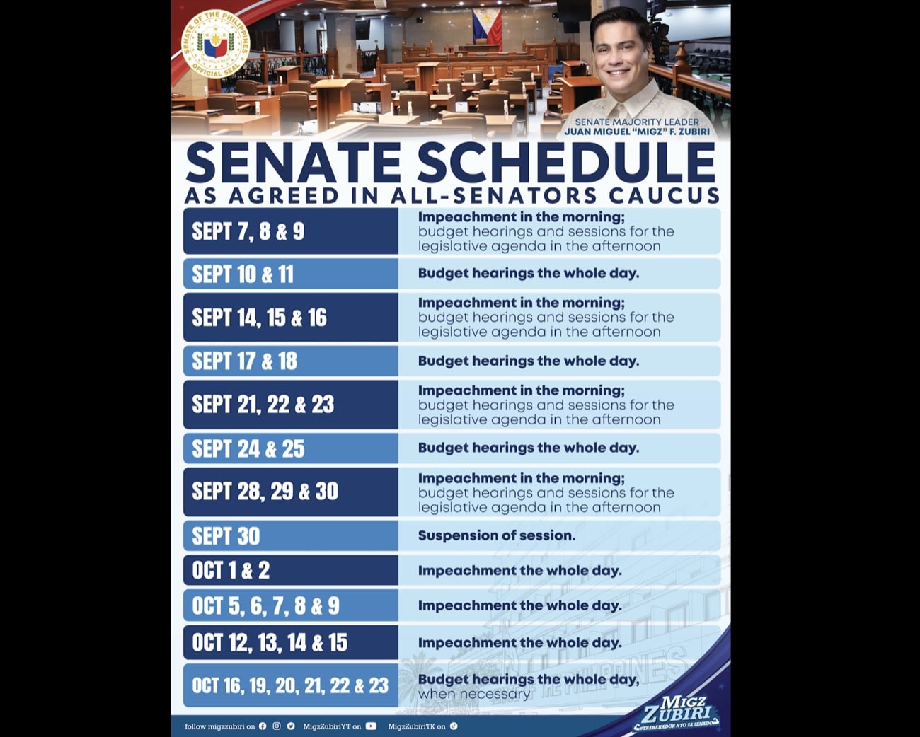 Senate Sets New Calendar for Impeachment Trial, Budget Hearings