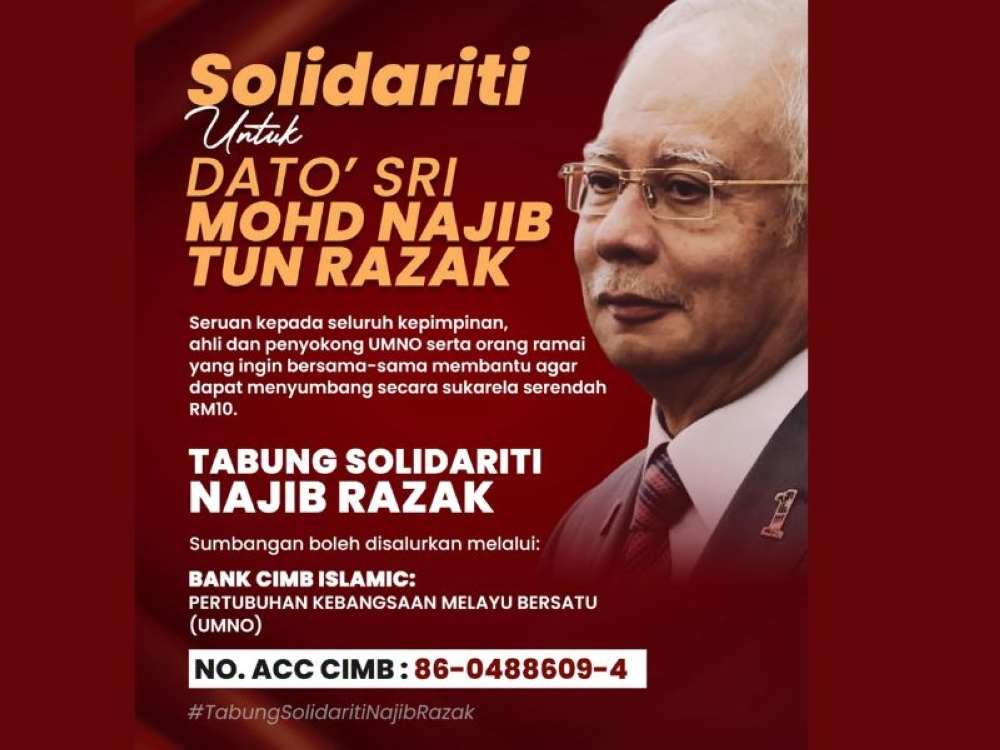 Najib solidarity fund reaches RM9.25m, trails RM50m target